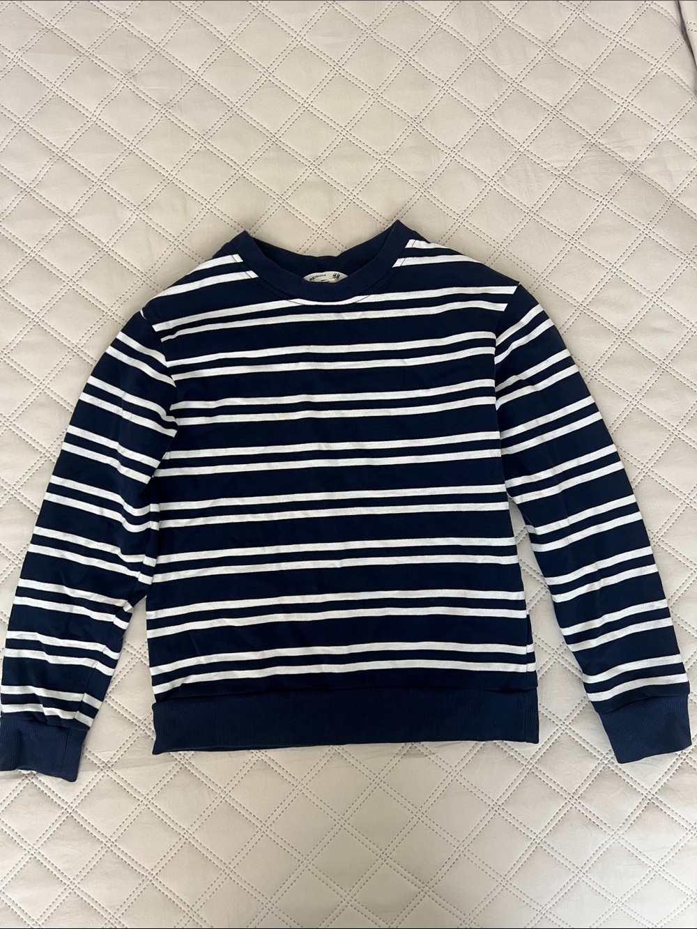 H&M Navy and White Striped Crewneck Sweater